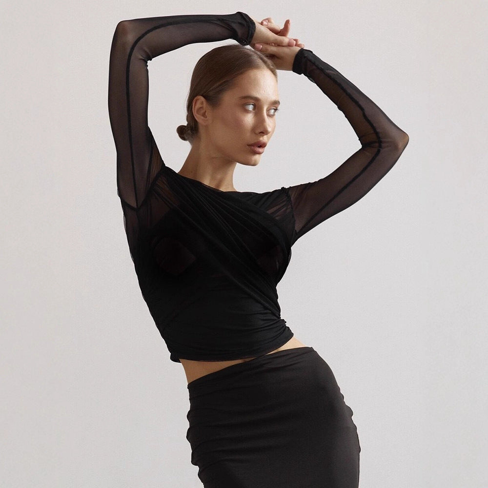 Damen Langarm-Crop-Top R&B