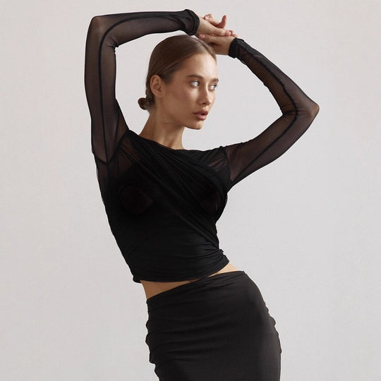 Damen Langarm-Crop-Top R&B