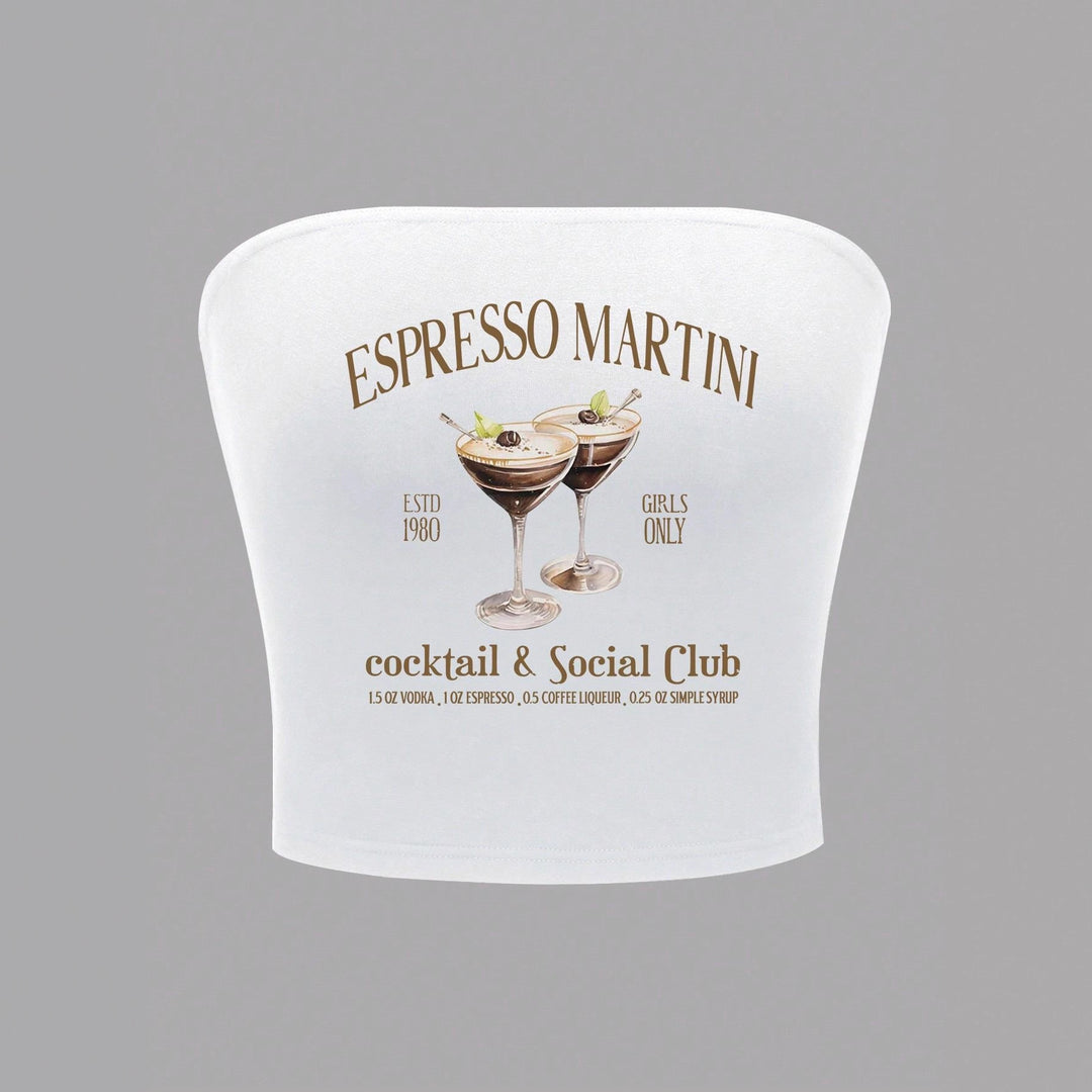 Damen Bandeau Top mit Espresso Martini Aufdruck und figurbetontem Schnitt R&B