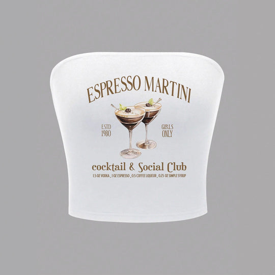 Damen Bandeau Top mit Espresso Martini Aufdruck und figurbetontem Schnitt R&B