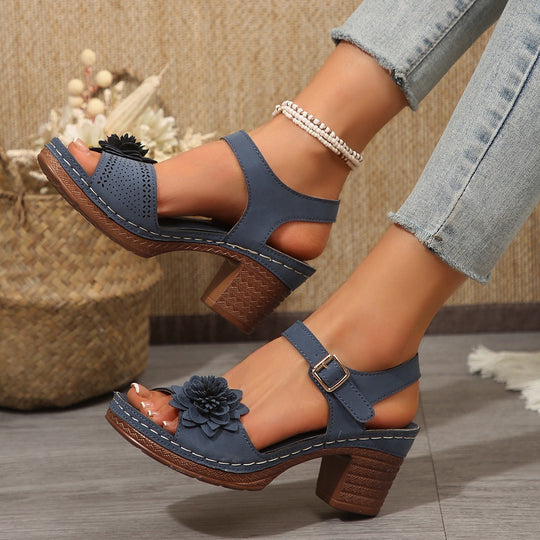 Damen Sandalen mit floralem Dekor und blockiertem Absatz R&B