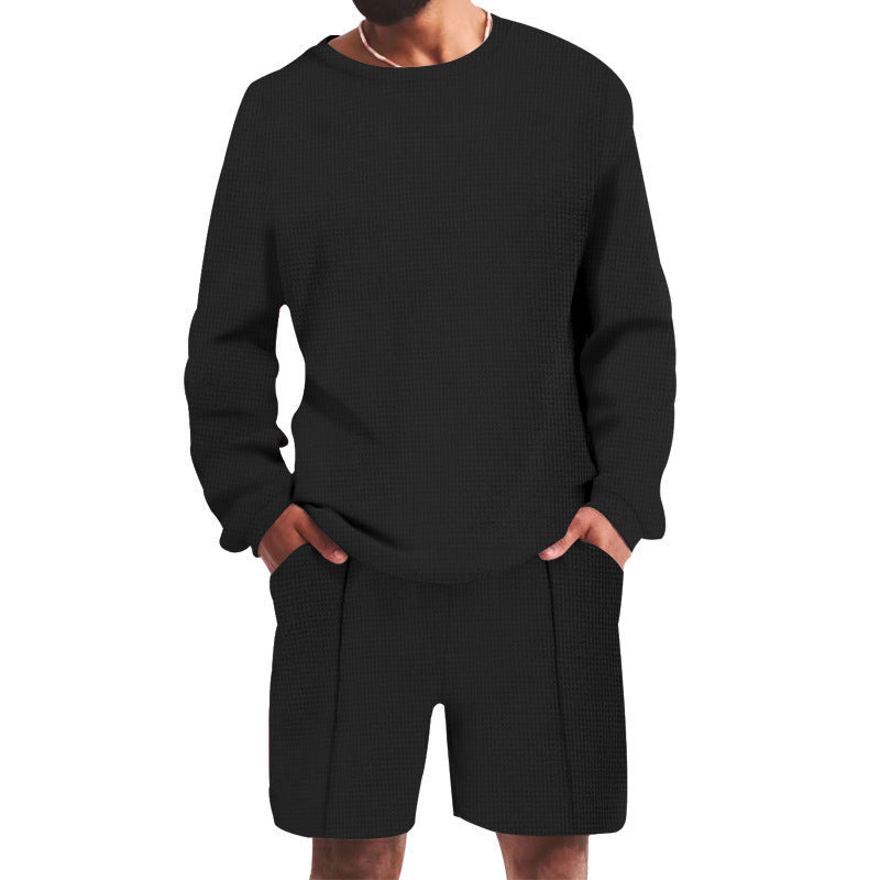 Herren lässiges Sweatshirt- und Shorts-Set mit strukturiertem Design R&B