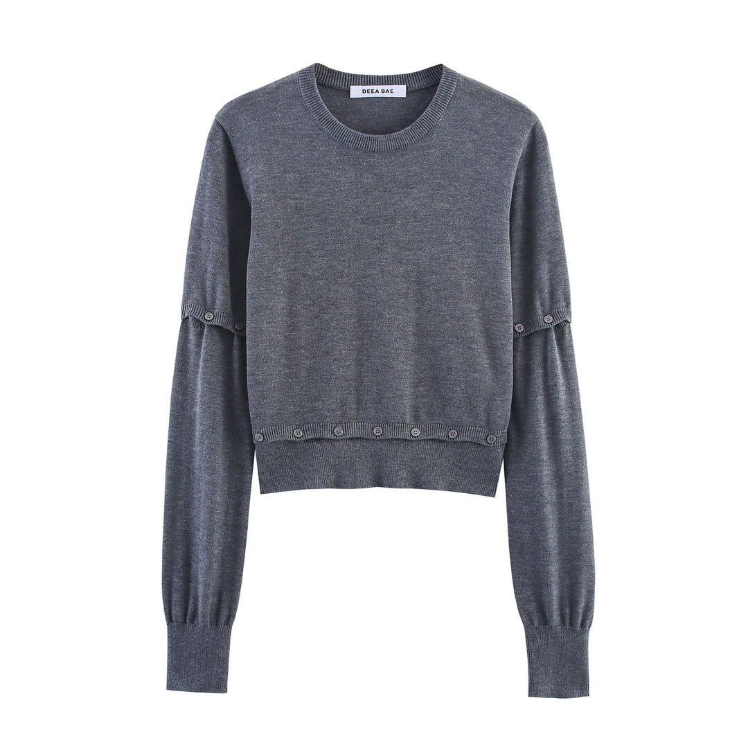 Damen modischer Kurzpullover mit Knopfdetails R&B