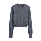 Damen modischer Kurzpullover mit Knopfdetails R&B