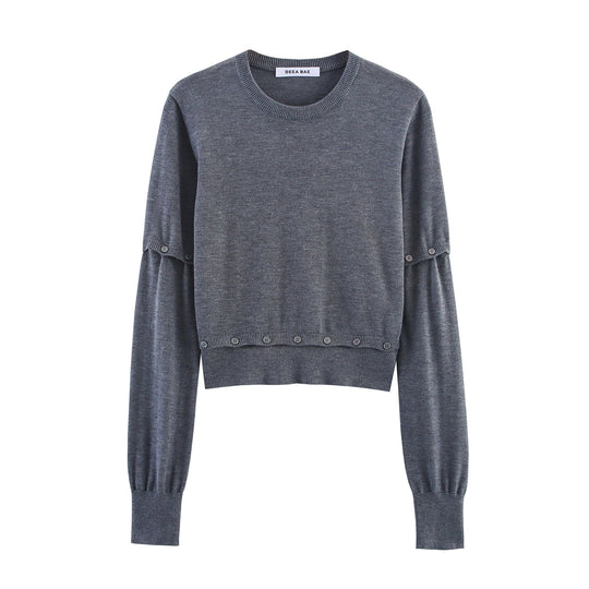 Damen modischer Kurzpullover mit Knopfdetails R&B