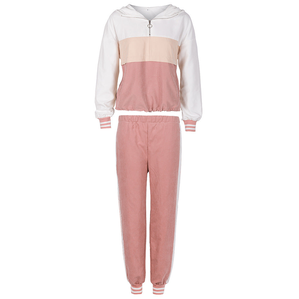 Damen sportlicher Freizeitanzug mit modischem Kragen und seitlichen Streifen R&B
