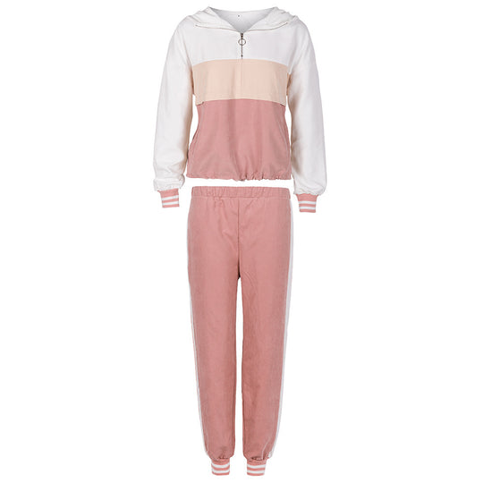 Damen sportlicher Freizeitanzug mit modischem Kragen und seitlichen Streifen R&B