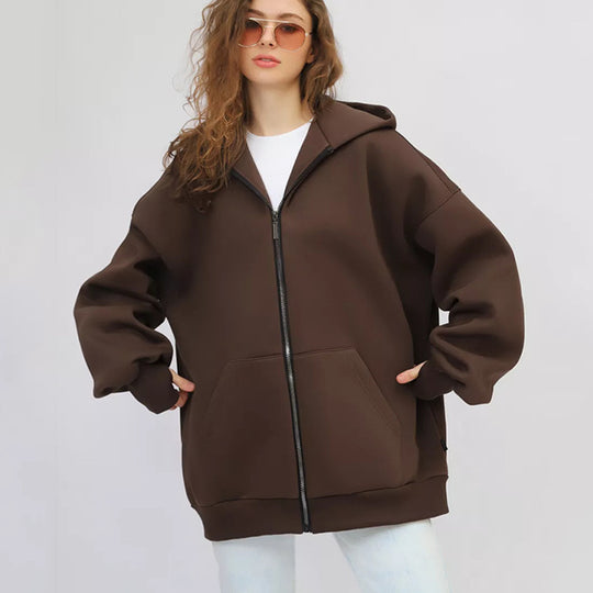 Damen lässiger Oversized Zip-Hoodie mit tiefen Taschen R&B