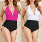Damen Einteiler Badeanzug mit tiefem V-Ausschnitt und farbblockierendem Design R&B