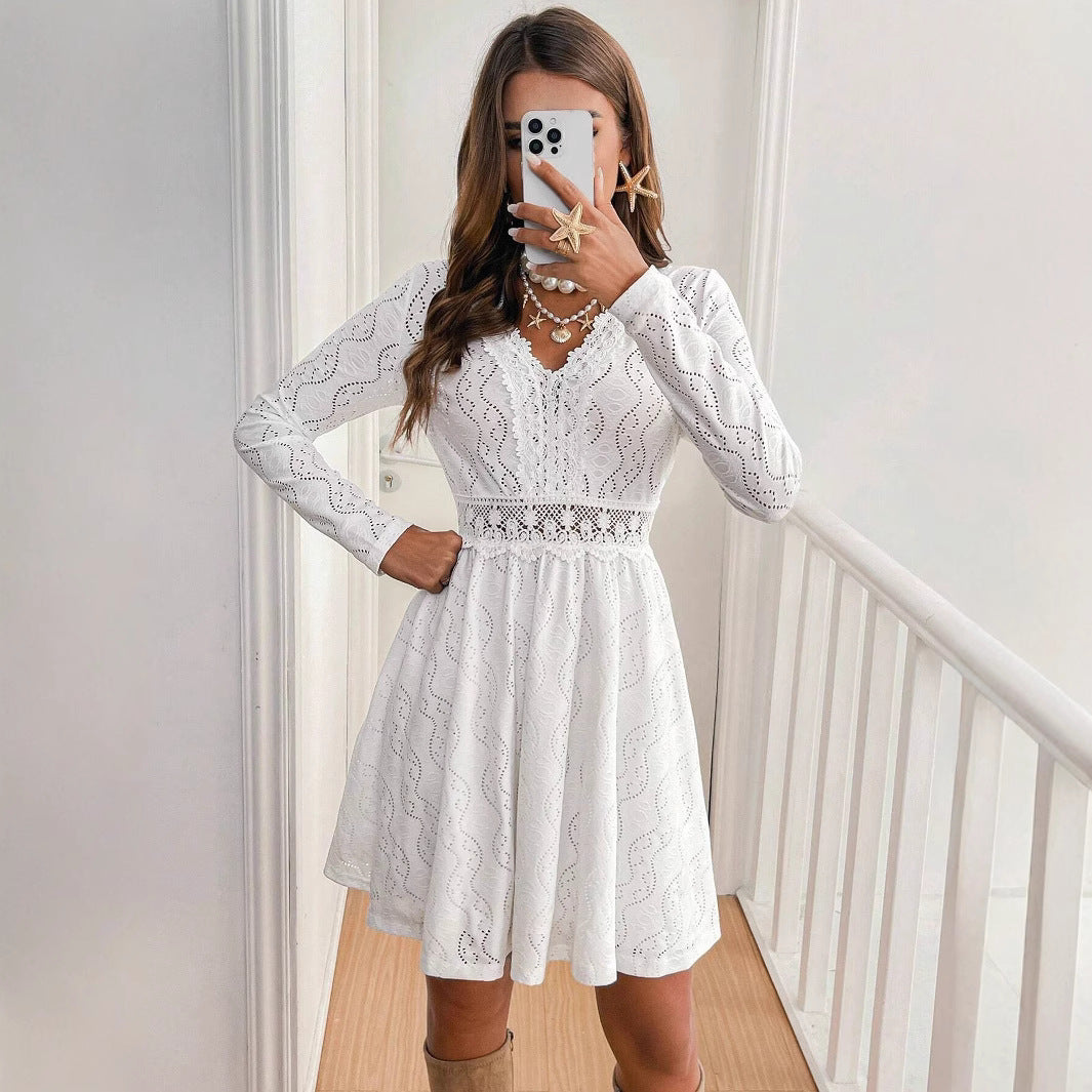 Damen Kleid mit romantischem Häkelmuster und eleganter Passform R&B