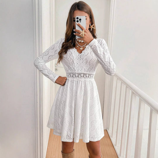 Damen Kleid mit romantischem Häkelmuster und eleganter Passform R&B