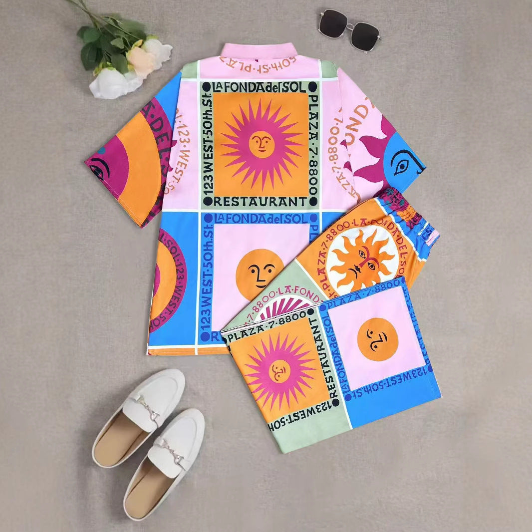 Damen kurzärmliges Hemd und passende Shorts Set R&B