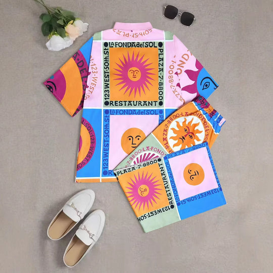 Damen kurzärmliges Hemd und passende Shorts Set R&B
