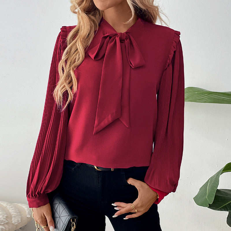 Damen elegante Bluse mit Rüschendetails und Schluppenkragen R&B