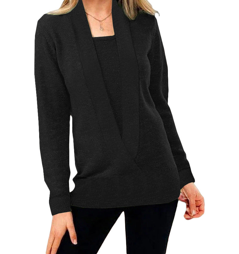 Damen eleganter Pullover mit tiefem V-Ausschnitt und leichtem Strukturdesign R&B