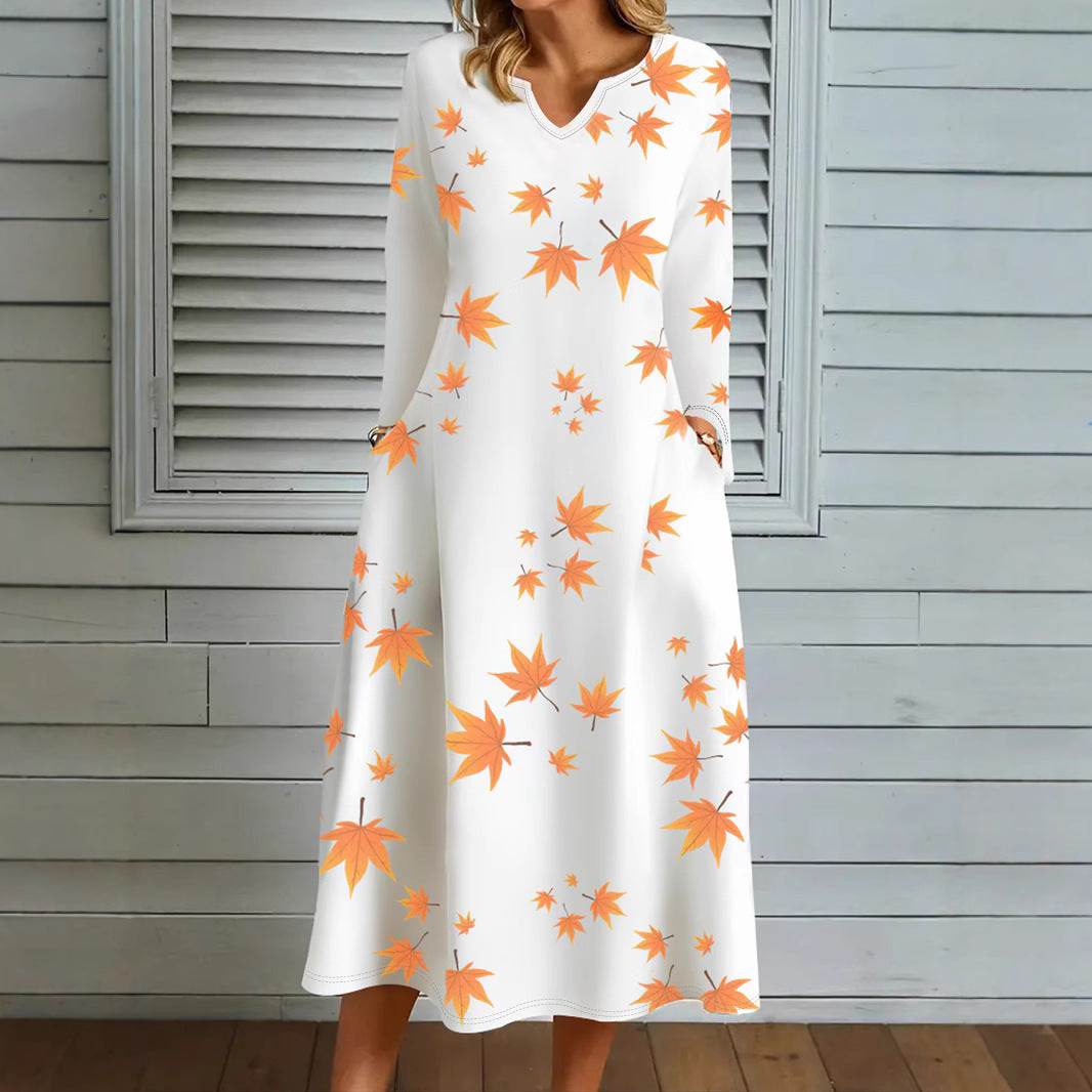 Damen Maxikleid mit auffälligem Laubdesign R&B