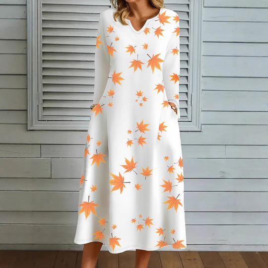 Damen Maxikleid mit auffälligem Laubdesign R&B