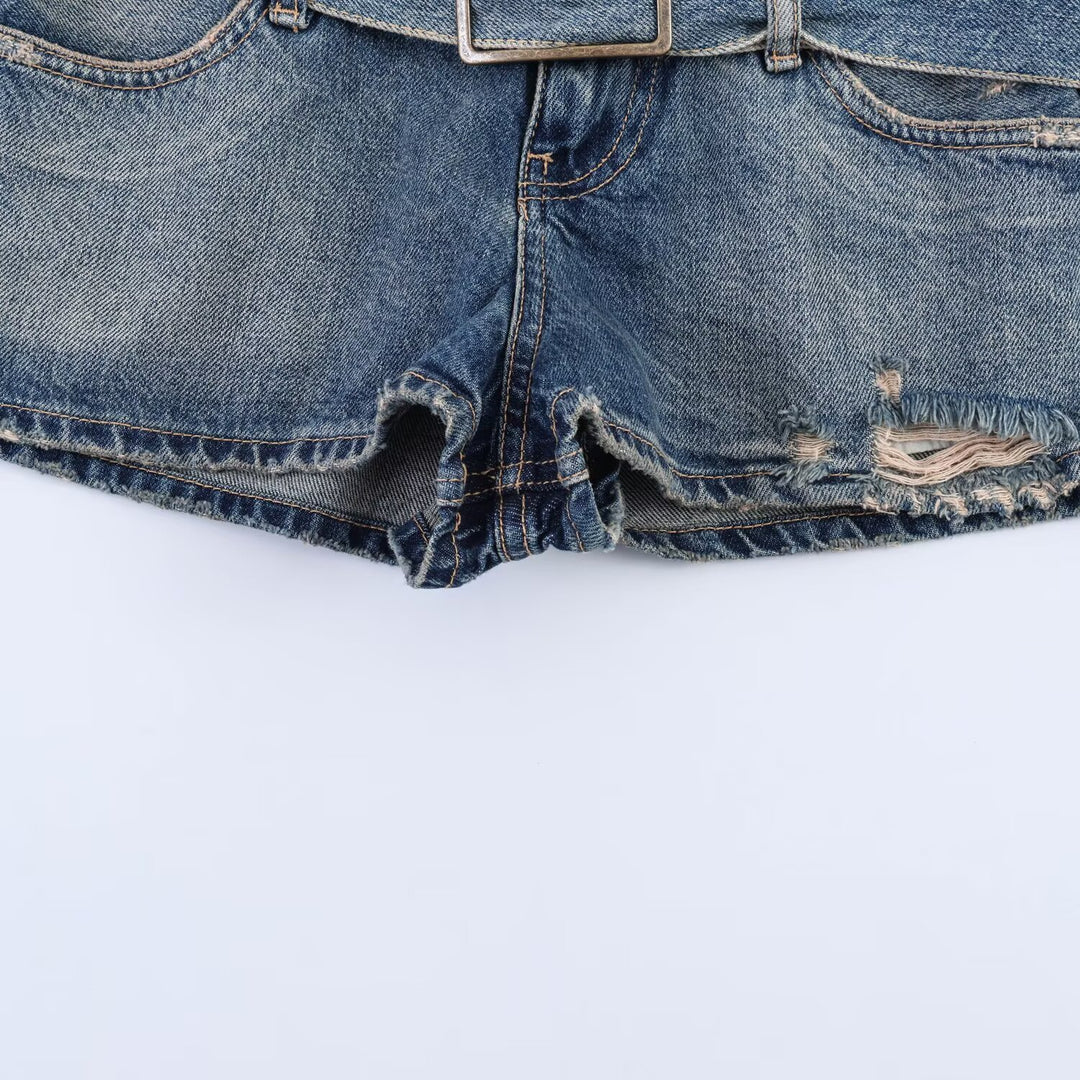 Damen modische Destroyed Denim-Shorts mit verstellbarem Gürtel R&B