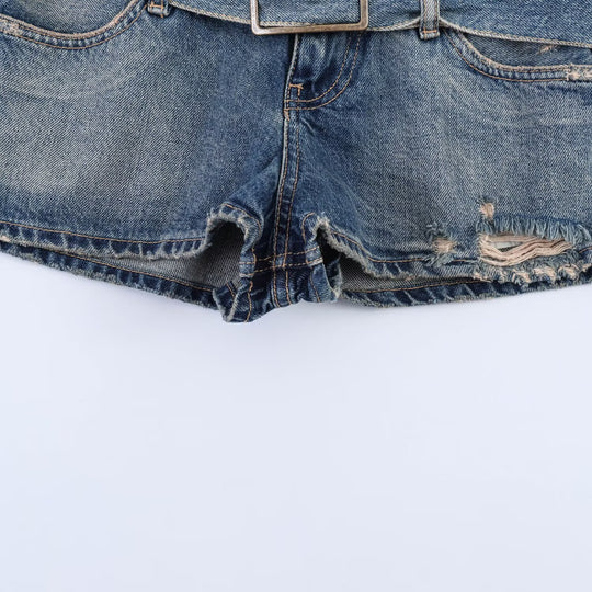 Damen modische Destroyed Denim-Shorts mit verstellbarem Gürtel R&B