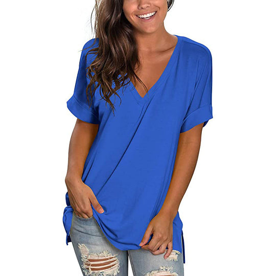 Damen Freizeit V-Ausschnitt T-Shirt R&B