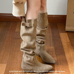 Damen Überknie Stiefel mit eleganter Schnalle R&B