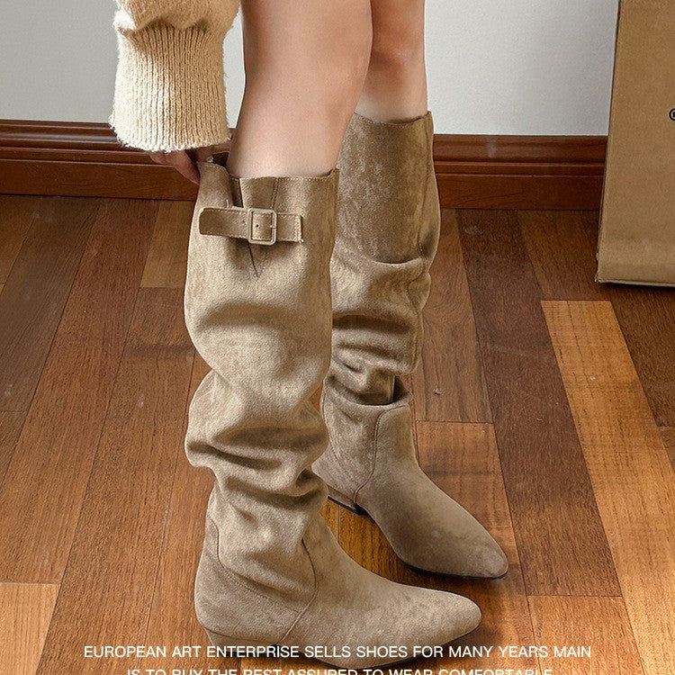 Damen Überknie Stiefel mit eleganter Schnalle R&B
