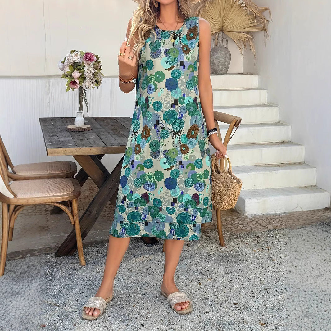 Damen luftiges Kleid mit floralen Mustern und schwingendem Saum R&B