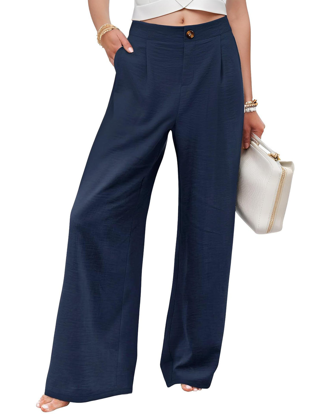 Damen elegante weite Sommerhose mit Bundfalten R&B