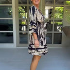 Damen lässiges Strandkleid mit V-Ausschnitt und weitem Rock R&B