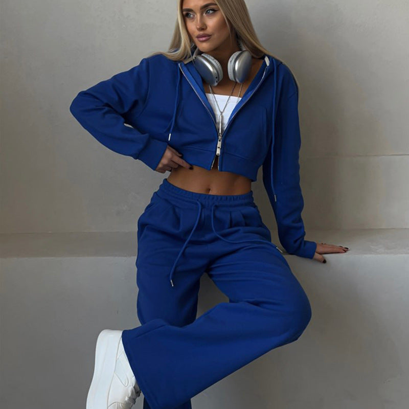 Damen stylisches Crop-Set aus Kapuzenpullover und bequemen Jogginghosen R&B
