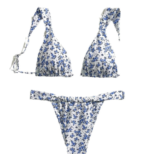 Damen Triangel-Bikini mit floralen Mustern und verstellbaren Trägern R&B