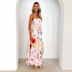 Damen Maxikleid mit elegantem floralem Design und schwingendem Rock R&B