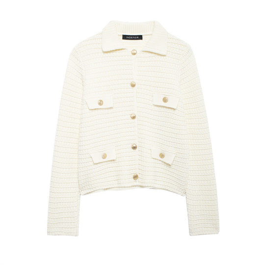 Damen Kurze Strickjacke mit Knopfdetails und aufgesetzten Taschen R&B