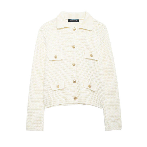 Damen Kurze Strickjacke mit Knopfdetails und aufgesetzten Taschen R&B