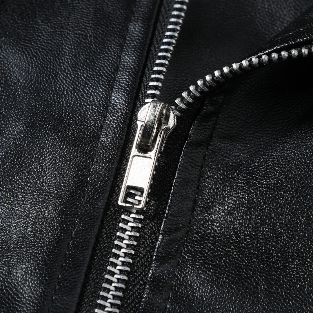 Herren Kunstleder Motorradjacke mit Reißverschluss R&B