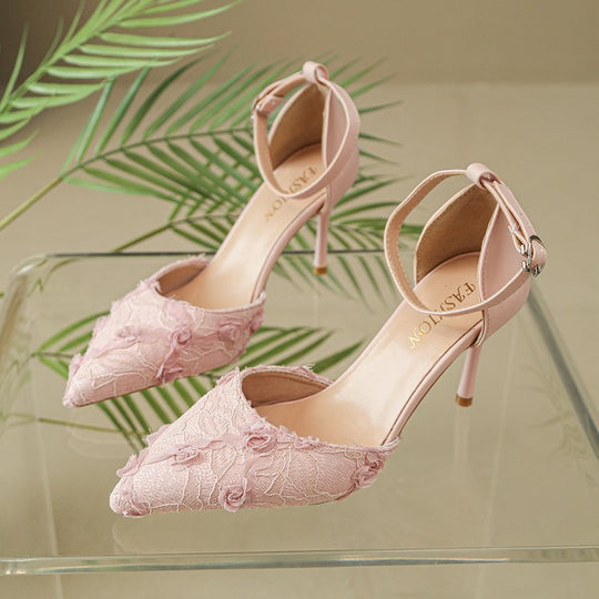 Damen elegante High Heels mit floralem Spitzendesign und verstellbarem Riemen R&B