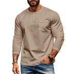 Herren Langarm-Henley-Shirt mit strukturierter Oberfläche und praktischer Brusttasche R&B