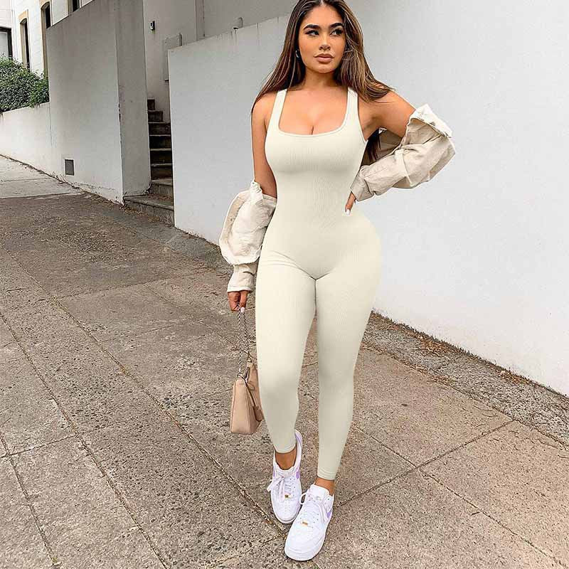 Damen Figurbetonter Jumpsuit mit Rippenstruktur R&B