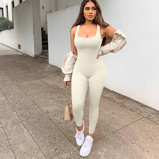 Damen Figurbetonter Jumpsuit mit Rippenstruktur R&B