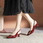 Damen Slingback-Pumps mit modischem Blockabsatz und eleganter Schnallenverzierung