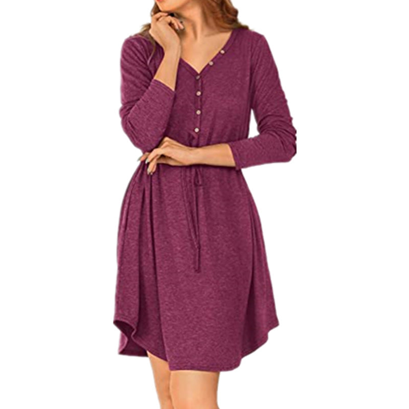 Damen lässiges Wickelkleid mit Knopfdetails und Taillenzug R&B