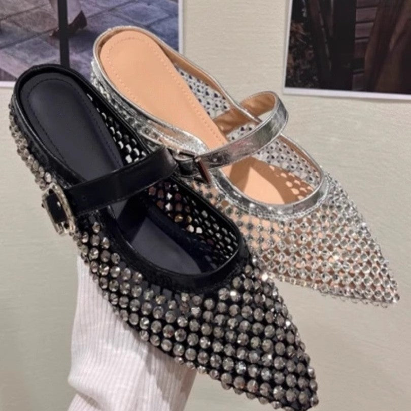 Damen elegante Slingback Ballerinas mit funkelnden Strassdetails R&B