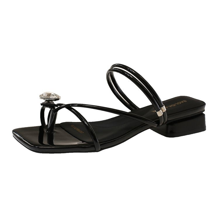 Damen elegante Sandaletten mit chicem Querriemen und Glitzer-Akzent R&B