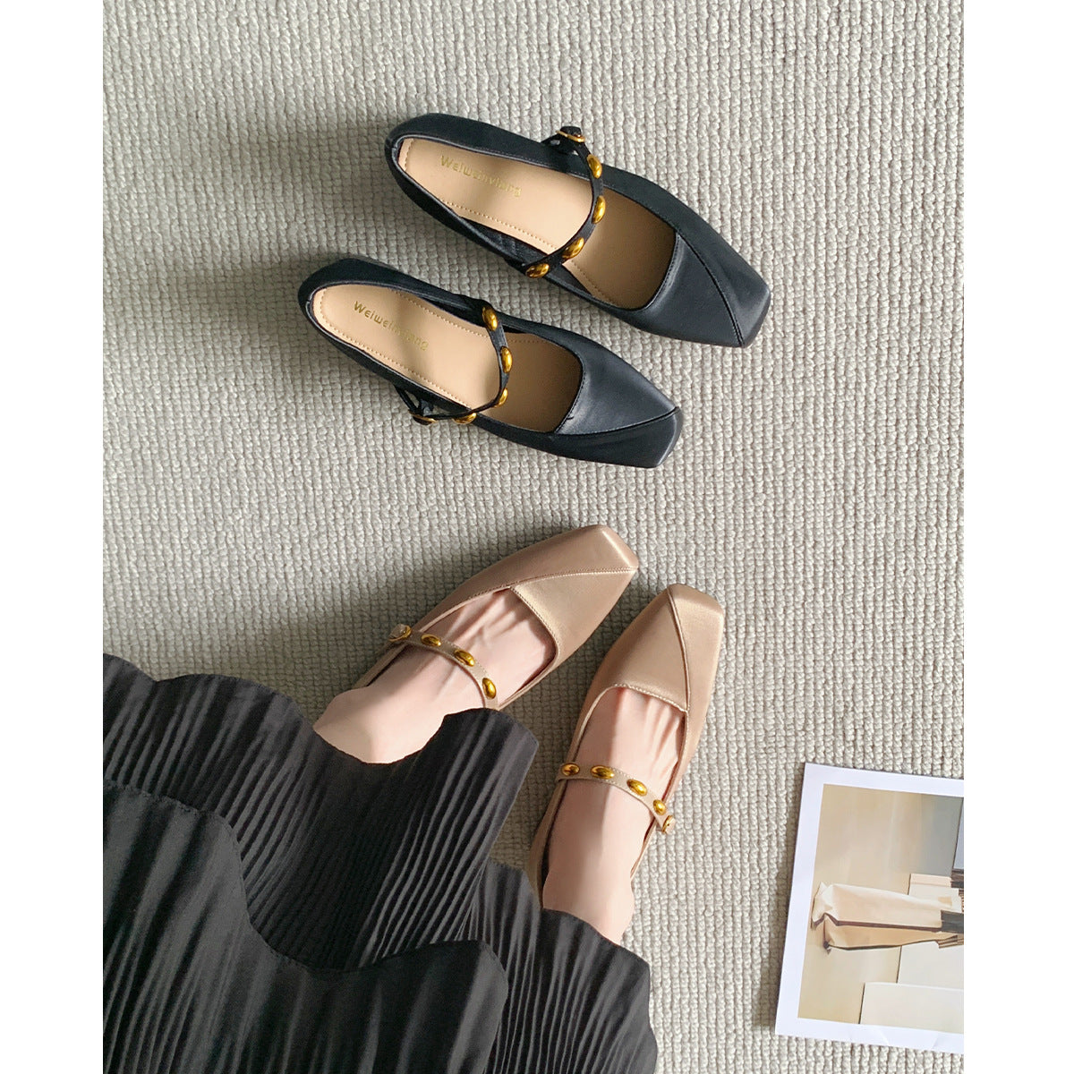 Damen Ballerinas mit elastischem Riemen und dekorativer Schnallenverzierung