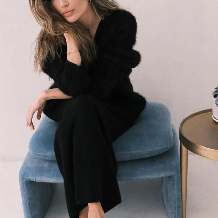 Damen weicher Strickcardigan mit luxuriösem Mohair-Anteil und lässigem Schnitt R&B