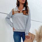 Damen lässiger Pullover mit modernem Kragen und dekorativem Patch R&B