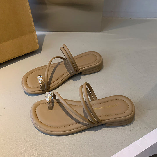 Damen elegante Flip-Flops mit modischem Zierstein und geschwungenem Riemendesign R&B