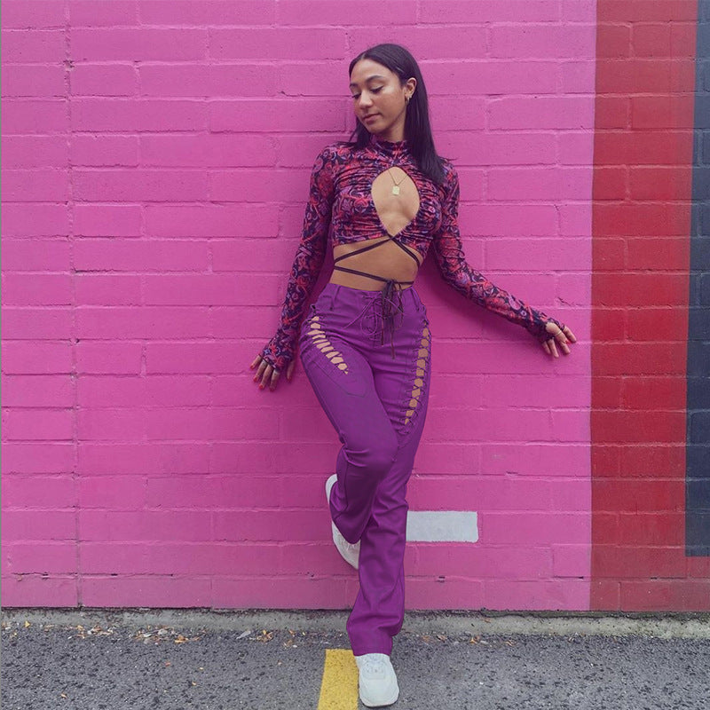 Damen Crop-Top mit innovativem Cut-Out-Design und langen Ärmeln R&B