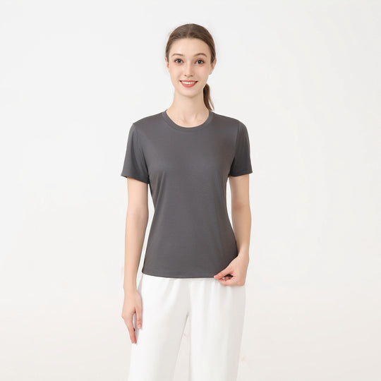 Damen klassisches Rundhals Baumwoll T-Shirt mit kurzem Arm und figurfreundlichem Schnitt R&B