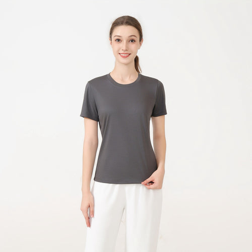Damen klassisches Rundhals Baumwoll T-Shirt mit kurzem Arm und figurfreundlichem Schnitt R&B
